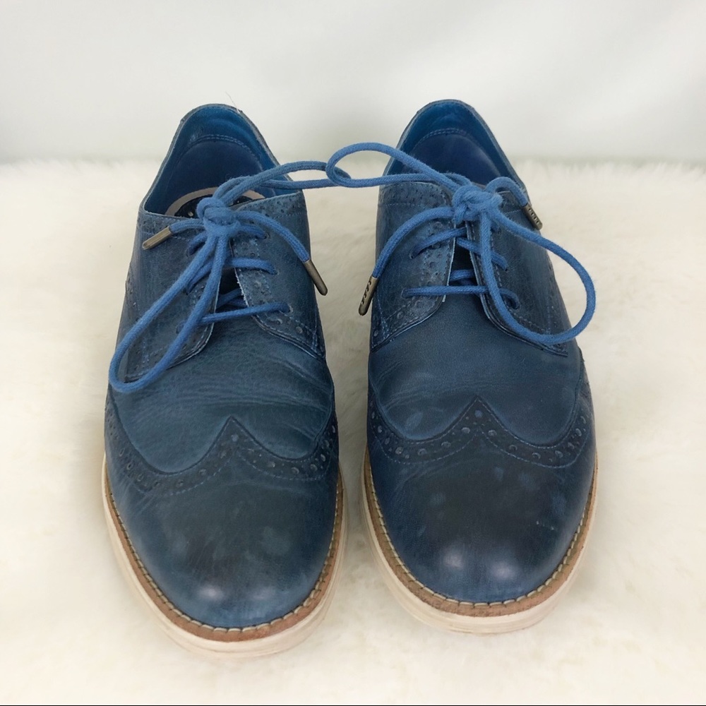 Cole Haan Blue Leather Wing Tip Oxfords Sz 7 - Picture 3 of 6
